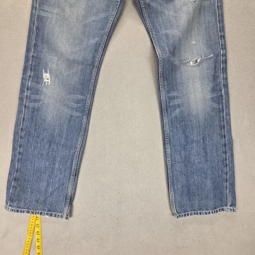 Diesel Jeans Mens 33x32 Blue Larkee Regular Straight Distressed Button Fly 008B4